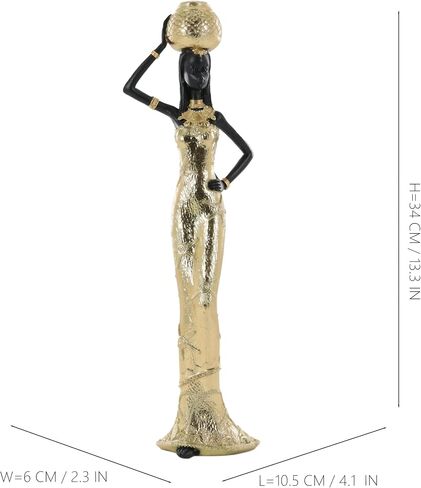 تمثال ثلاثي لوعاء الماء للنساء الأفريقيات - مجموعة منحوتات من الراتنج الذهبي المزخرف مكونة من 3 قطع، تماثيل الحياة اليومية التقليدية لديكور المنزل، هدايا فنية ثقافية أفريقية للتدفئة المنزلية/المكتب in Kuwait