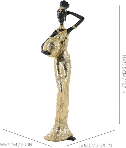 تمثال ثلاثي لوعاء الماء للنساء الأفريقيات - مجموعة منحوتات من الراتنج الذهبي المزخرف مكونة من 3 قطع، تماثيل الحياة اليومية التقليدية لديكور المنزل، هدايا فنية ثقافية أفريقية للتدفئة المنزلية/المكتب in Kuwait