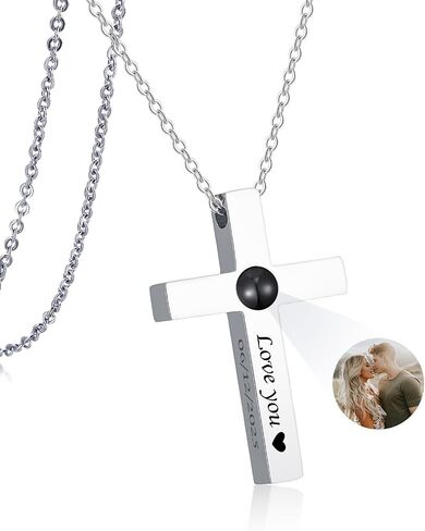 Personalized Necklace with Picture Inside : Projection Cross Pendant Custom Name Photo Necklaces Jewelry for Fathers Day Memorial Gifts for Men Women Dad Grandpa Husband Boyfriend in Saudi Arabia