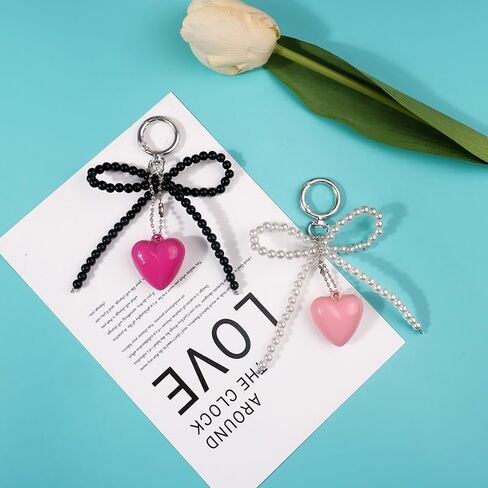 Bow Heart Keychain Cute Colorful Bowknot Key Ring for Purse Bag Charms Headphone Camera Car Keys Decor Accessories in Saudi Arabia