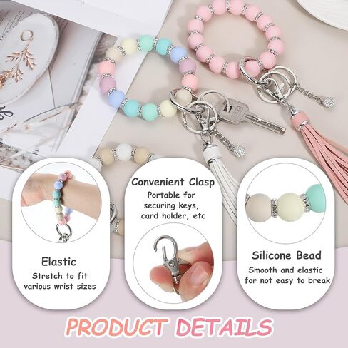 MECCANIXITY Silicone Wristlet Keychain, Cute Beaded Wristlet Keychain Car Key Ring with Leather Tassel in Saudi Arabia