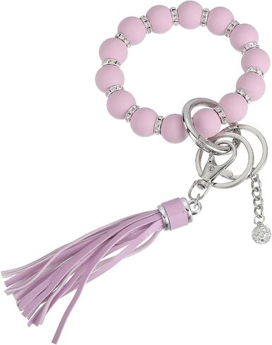 MECCANIXITY Silicone Wristlet Keychain, Cute Beaded Wristlet Keychain Car Key Ring with Leather Tassel in Saudi Arabia