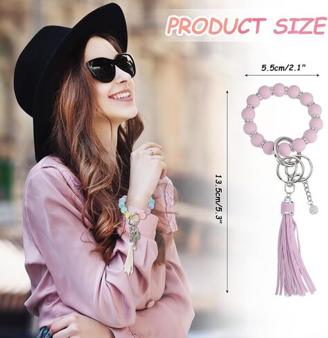 MECCANIXITY Silicone Wristlet Keychain, Cute Beaded Wristlet Keychain Car Key Ring with Leather Tassel in Saudi Arabia