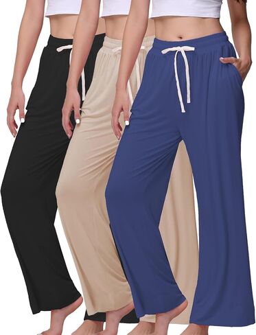 Veseacky Women's Comfy Stretch Drawstring Wide Leg Lounge Casual Pants Pajamas Bottoms Dance with 2 Pockets S-XXL in Kuwait