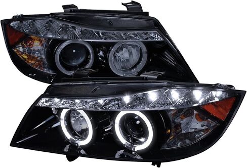 SPEC-D TUNING Black Smoke Projector Headlights + Top LED Strip Compatible with 2006-2008 BMW E90 3-Series 4 Door Sedan, Left + Right Pair Headlamps Assembly in Saudi Arabia