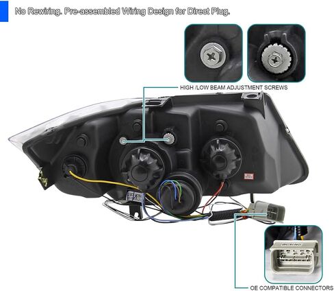 SPEC-D TUNING Black Smoke Projector Headlights + Top LED Strip Compatible with 2006-2008 BMW E90 3-Series 4 Door Sedan, Left + Right Pair Headlamps Assembly in Saudi Arabia