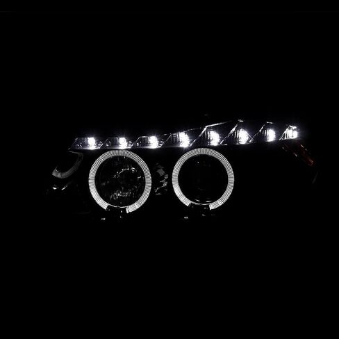 SPEC-D TUNING Black Smoke Projector Headlights + Top LED Strip Compatible with 2006-2008 BMW E90 3-Series 4 Door Sedan, Left + Right Pair Headlamps Assembly in Saudi Arabia