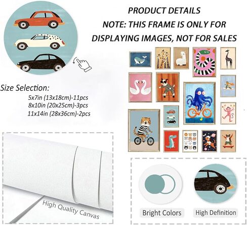 Aroutde 16Pcs Cartoon Animal Canvas Wall Art Nursery Room Funny Animal Pictures Octopus Tiger on Bikes Dog Turtle Skateboard Posters for Toddler Baby Kids Bedroom Playful Nursery Playroom Decor in Saudi Arabia