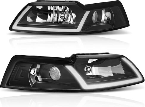 DWVO Headlight Assembly Compatible with 99 01 02 03 04 1999-2004 Ford Mustang Headlamp Headlights(Black Housing Clear Reflector) in Saudi Arabia