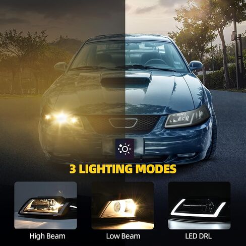DWVO Headlight Assembly Compatible with 99 01 02 03 04 1999-2004 Ford Mustang Headlamp Headlights(Black Housing Clear Reflector) in Saudi Arabia