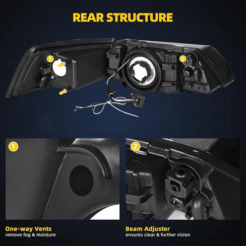 DWVO Headlight Assembly Compatible with 99 01 02 03 04 1999-2004 Ford Mustang Headlamp Headlights(Black Housing Clear Reflector) in Saudi Arabia