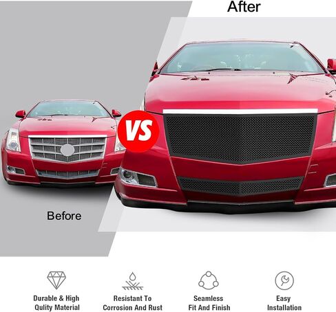 HD Ridez Premium Stainless Steel Black Mesh Front Grille Grill Insert Combo Compatible with Cadillac CTS 2008-2013 & 11-14 CTS Coupe Main Upper Lower Bumper HDR-GRAB2231H in Saudi Arabia