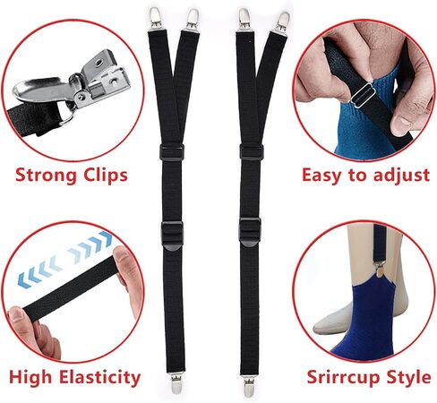 Professional Shirt Stays for Men - Military-Grade Adjustable Elastic Garters with Non-Slip Steel Clips | All-Day Shirt Tuck Solution for Police, Uniforms & Formal Wear in Kuwait