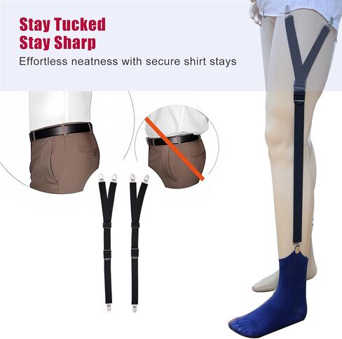Professional Shirt Stays for Men - Military-Grade Adjustable Elastic Garters with Non-Slip Steel Clips | All-Day Shirt Tuck Solution for Police, Uniforms & Formal Wear in Kuwait