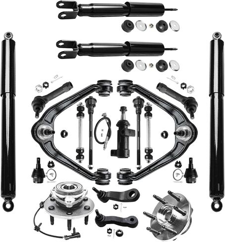 Detroit Axle - 19pc Front End Kit for Silverado Sierra Suburban Yukon XL 1500 Tahoe Upper Control Arms Ball Joints Sway Bars Tie Rods Wheel Bearing Hubs Replacement Front Rear Shock Absorbers in Saudi Arabia