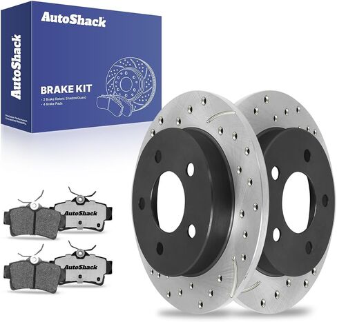 AutoShack Rear Drilled & Slotted Brake Rotors Ceramic Brake Pads | Replacement for 1994-2004 Ford Mustang 3.8L 3.9L 4.6L 5.0L V6 V8 RWD | E-Coated | 6-PC Brake Kit | ShadowGuard in Saudi Arabia