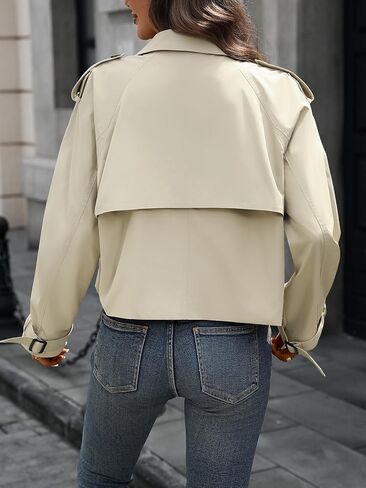 Women's Cropped Trench Coat Lapel Long Sleeve Button Down Crop Jacket Double Breasted Coat in Kuwait