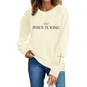Jesus Is King Sweatshirt for Women Christian Cross Faith Hoodie God Religious Bible Verse Graphic Long Sleeve Shirt in Kuwait