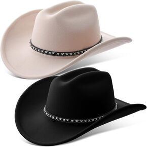 2 Pcs Western Cowboy Hats for Women and Men Classic Wide Brim Felt Hats for Cowboys and Cowgirls Accessories in Saudi Arabia