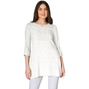 ليدي لاين رايون تشيكانكاري تونيك علوي لكنوي كورتي قصير مطرز للنساء in Kuwait