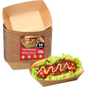 100 Pack 3lb Heavy Duty Paper Food Trays Kraft Leak proof Paper Food Boats Disposable Nacho Trays Takeout Food Trays for Chips Hot Dogs Popcorn Snacks BBQ Party Picnic Wedding in Saudi Arabia