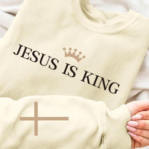 Jesus Is King Sweatshirt for Women Christian Cross Faith Hoodie God Religious Bible Verse Graphic Long Sleeve Shirt in Kuwait