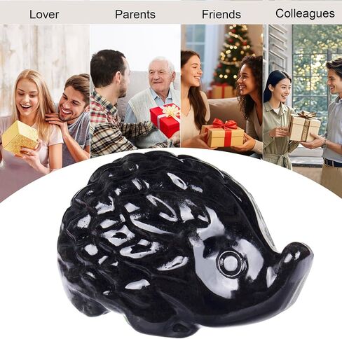 Natural Obsidian Crystal Hedgehog Sculpture Cute Charm for Love, Desk Ornament Energy Booster Healing Crystal Ornament Wealth Hedgehog Decor Handmade Art Piece in Saudi Arabia