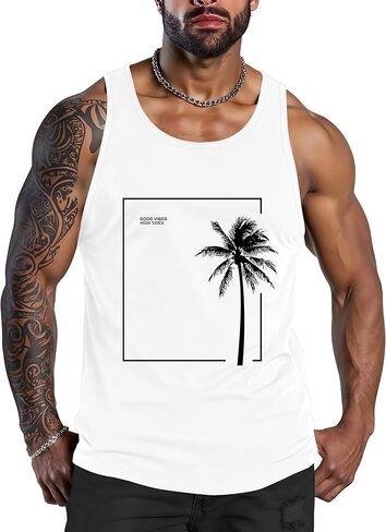 الرجال TANK TOP BEACH SUMMER HAWAII HAIDY PLAM TREE GRAPHIC TREECOUT MUSCLY SLIEFESS in Kuwait
