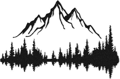 WOCHMANN,Mountain Lake Forest Large Metal Wall Art Black Minimalist Nature Silhouette Wall Decor Outdoor Landscape Wall Sculpture for Living Room, Bedroom, Kitchen or Office (Black & White, 47W'' x 31L'', Unframed) in Saudi Arabia