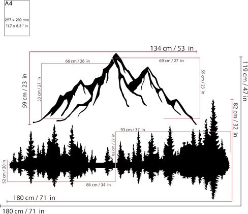 WOCHMANN,Mountain Lake Forest Large Metal Wall Art Black Minimalist Nature Silhouette Wall Decor Outdoor Landscape Wall Sculpture for Living Room, Bedroom, Kitchen or Office (Black & White, 47W'' x 31L'', Unframed) in Saudi Arabia