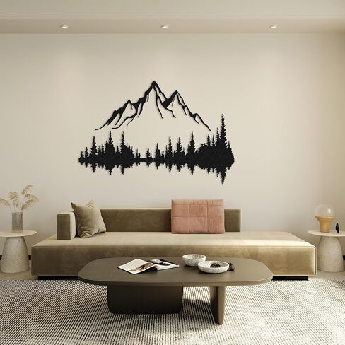 WOCHMANN,Mountain Lake Forest Large Metal Wall Art Black Minimalist Nature Silhouette Wall Decor Outdoor Landscape Wall Sculpture for Living Room, Bedroom, Kitchen or Office (Black & White, 47W'' x 31L'', Unframed) in Saudi Arabia