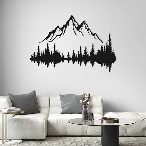 WOCHMANN,Mountain Lake Forest Large Metal Wall Art Black Minimalist Nature Silhouette Wall Decor Outdoor Landscape Wall Sculpture for Living Room, Bedroom, Kitchen or Office (Black & White, 47W'' x 31L'', Unframed) in Saudi Arabia