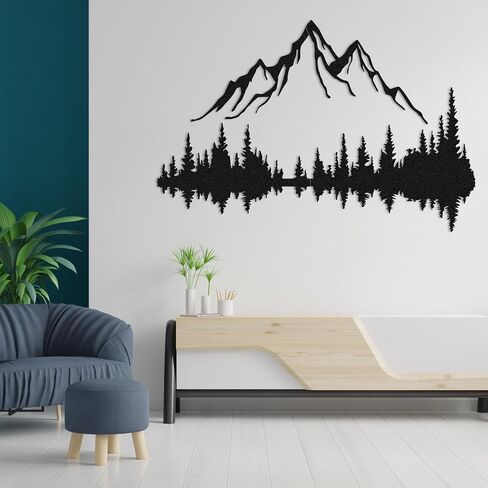 WOCHMANN,Mountain Lake Forest Large Metal Wall Art Black Minimalist Nature Silhouette Wall Decor Outdoor Landscape Wall Sculpture for Living Room, Bedroom, Kitchen or Office (Black & White, 47W'' x 31L'', Unframed) in Saudi Arabia
