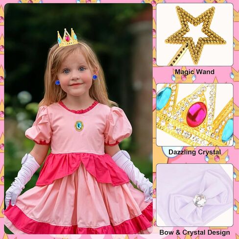 CIEHER 5PCS Princess Peach Costume Girls Peach Crown Headband, Wand, Gloves, Brooch Earrings in Saudi Arabia