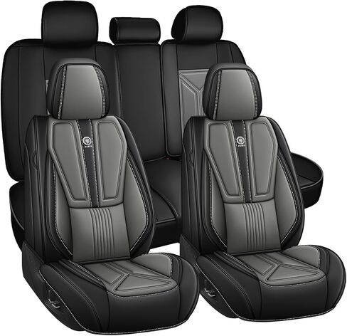 غطاء مقعد السيارة لسيارة Toyota RAV4 2006-2025، غطاء مقعد جلدي للسيارة، غطاء وسائد السيارة المسامي، واقي مقعد مقاوم للماء، (مجموعة كاملة، أسود ورمادي) in Kuwait