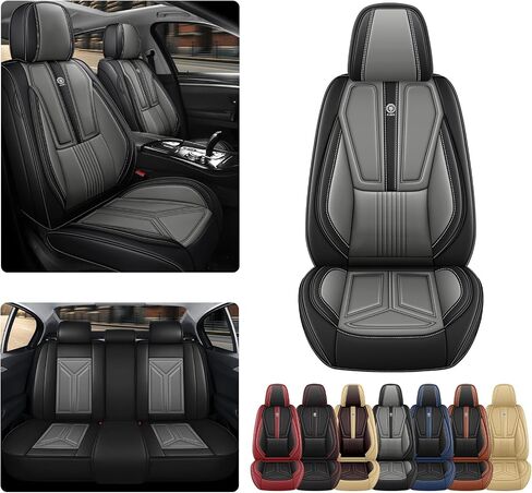 غطاء مقعد السيارة لسيارة Toyota RAV4 2006-2025، غطاء مقعد جلدي للسيارة، غطاء وسائد السيارة المسامي، واقي مقعد مقاوم للماء، (مجموعة كاملة، أسود ورمادي) in Kuwait