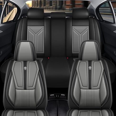 غطاء مقعد السيارة لسيارة Toyota RAV4 2006-2025، غطاء مقعد جلدي للسيارة، غطاء وسائد السيارة المسامي، واقي مقعد مقاوم للماء، (مجموعة كاملة، أسود ورمادي) in Kuwait
