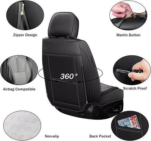 غطاء مقعد السيارة لسيارة Toyota RAV4 2006-2025، غطاء مقعد جلدي للسيارة، غطاء وسائد السيارة المسامي، واقي مقعد مقاوم للماء، (مجموعة كاملة، أسود ورمادي) in Kuwait