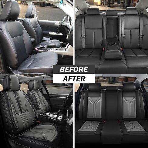 غطاء مقعد السيارة لسيارة Toyota RAV4 2006-2025، غطاء مقعد جلدي للسيارة، غطاء وسائد السيارة المسامي، واقي مقعد مقاوم للماء، (مجموعة كاملة، أسود ورمادي) in Kuwait