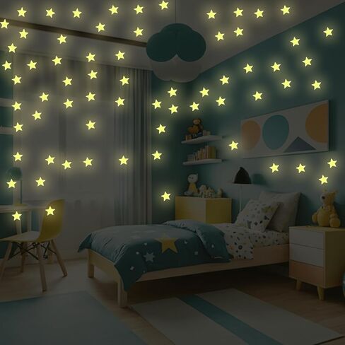 100 قطعة زرقاء تتوهج في الظلام ملصقات حائط على شكل نجوم Noctilucent تتوهج في الظلام لنجوم السقف ملصقات الكون للأطفال لتزيين الحائط لغرفة نوم الأطفال وغرفة المعيشة in Saudi Arabia