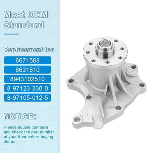 JDMON Engine Water Pump W/Gasket (6mm Diameter Flange Holes) Replaces# 6671508 6631810 8943102510 Replacement for Isuzu 4JG2 4JA1 4JB1 4JG1 Bobcat 853 and later 843 Skid Steers John Deere 75C 80C in Saudi Arabia