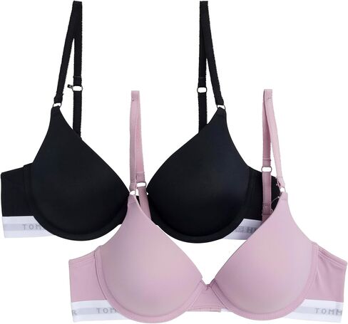 Tommy Hilfiger Womens Micro Push-Up Bra with Underwire and Lace Trim 2-Pack, Dawn Pink/Black, 34A in Saudi Arabia