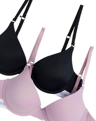 Tommy Hilfiger Womens Micro Push-Up Bra with Underwire and Lace Trim 2-Pack, Dawn Pink/Black, 34A in Saudi Arabia