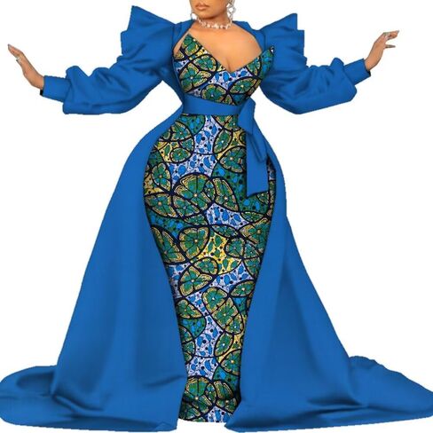 African Dresses for Women Two Piece Mermaid Pencil Skirt Traditional Ankara Kente Print in Kuwait