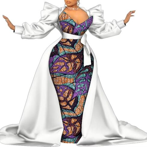 African Dresses for Women Two Piece Mermaid Pencil Skirt Traditional Ankara Kente Print in Kuwait