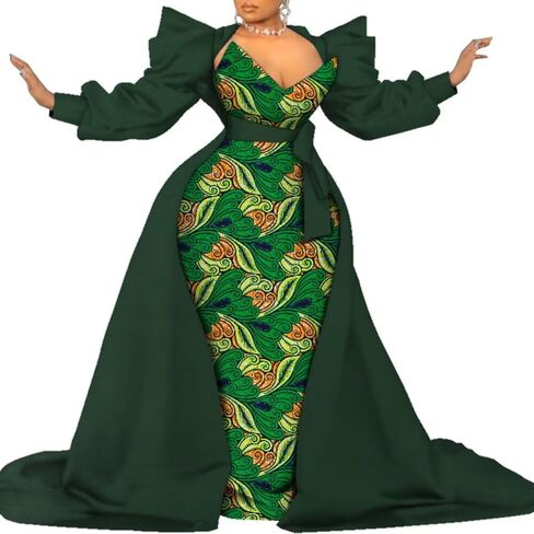 African Dresses for Women Two Piece Mermaid Pencil Skirt Traditional Ankara Kente Print in Kuwait