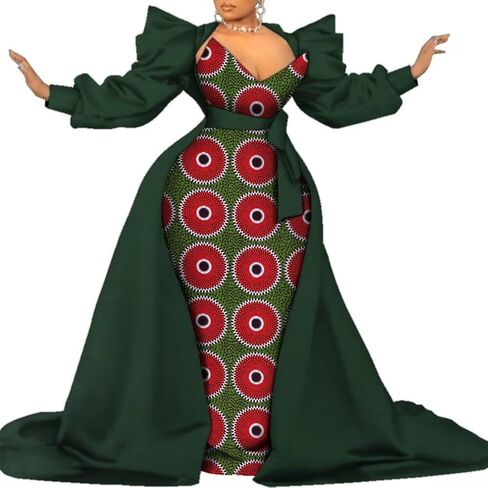 African Dresses for Women Two Piece Mermaid Pencil Skirt Traditional Ankara Kente Print in Kuwait