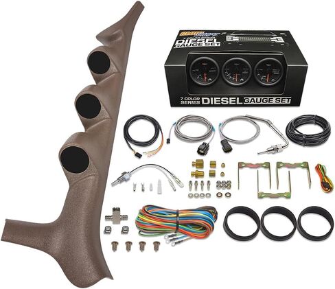 GlowShift Diesel Gauge Package Compatible with Ford F-Series F-250 F-350 7.3L Power Stroke 1992-1997 - Black 7 Color 60 PSI Boost, 1500F EGT & Transmission Temp Gauges - Tan Triple Pillar Pod in Saudi Arabia
