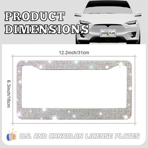2 Pack Bling License Plate Frames, Sparkly Rhinestone Diamond Car License Plate Frame for Women (Colorful) in Saudi Arabia