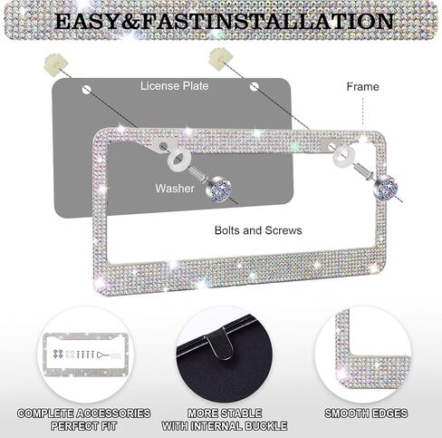 2 Pack Bling License Plate Frames, Sparkly Rhinestone Diamond Car License Plate Frame for Women (Colorful) in Saudi Arabia